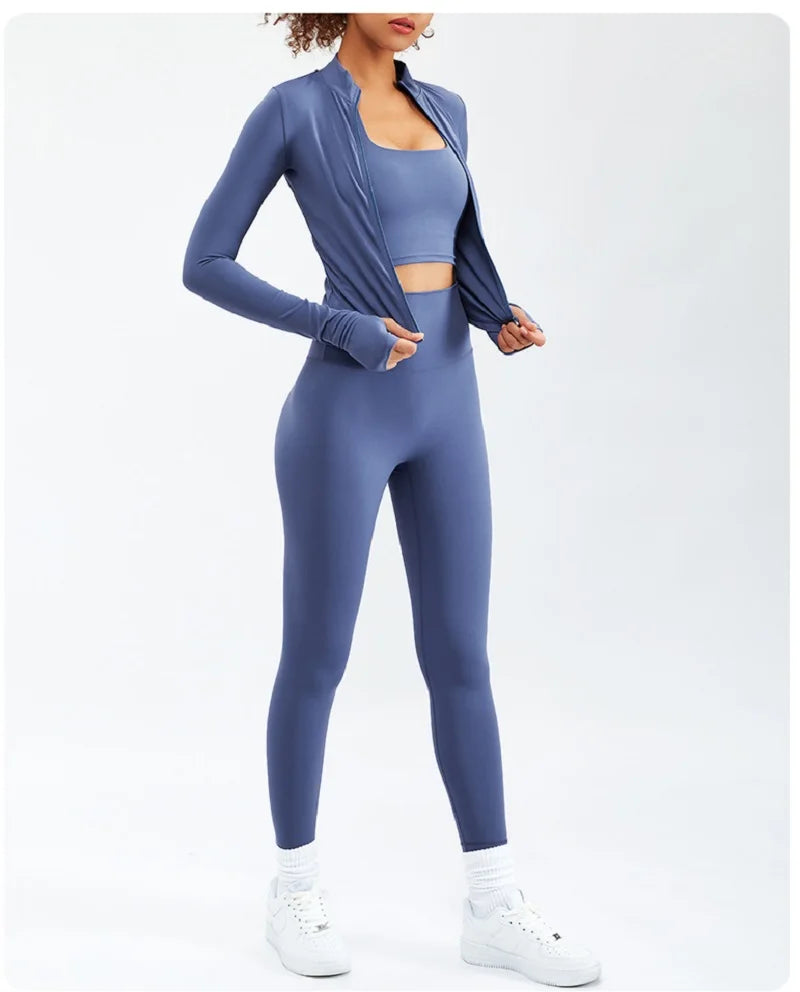 Conjunto de yoga para mujer de 2 o 3 piezas, traje de entrenamiento de gimnasio de fitness transpirable de cintura alta