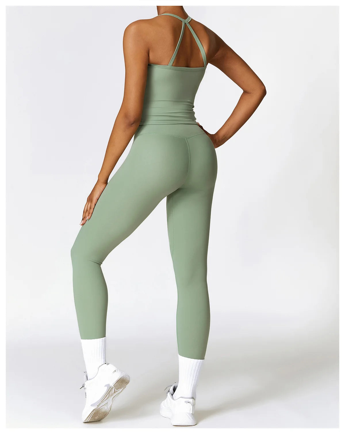 Conjunto de yoga de 2 piezas sin costuras para mujer: top corto de manga larga y leggings de cintura alta para entrenamiento