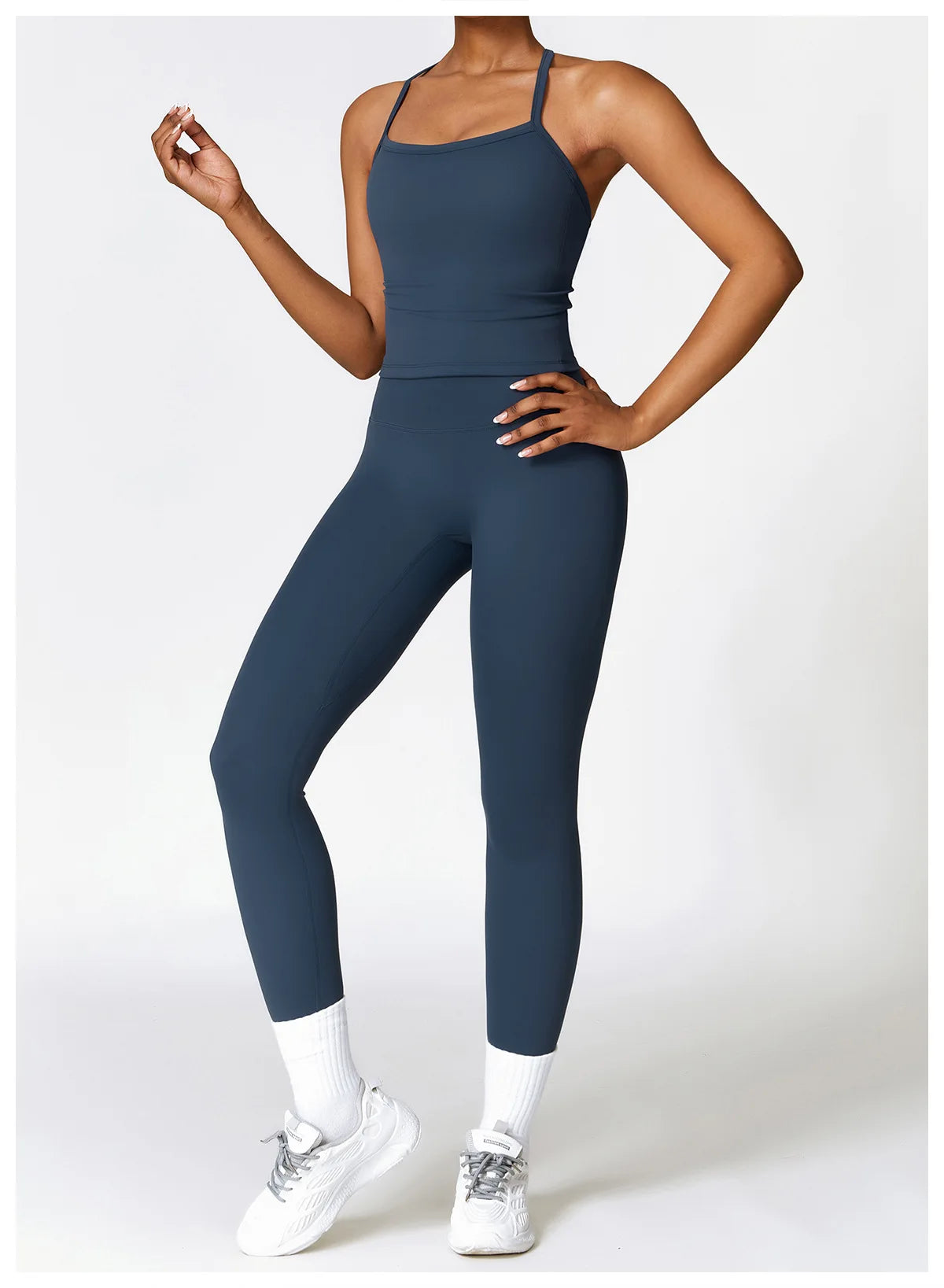 Conjunto de yoga de 2 piezas sin costuras para mujer: top corto de manga larga y leggings de cintura alta para entrenamiento