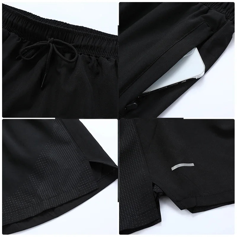 Pantalones deportivos de seda de hielo para correr, gimnasio, entrenamiento, ropa deportiva, pantalones cortos para hombre