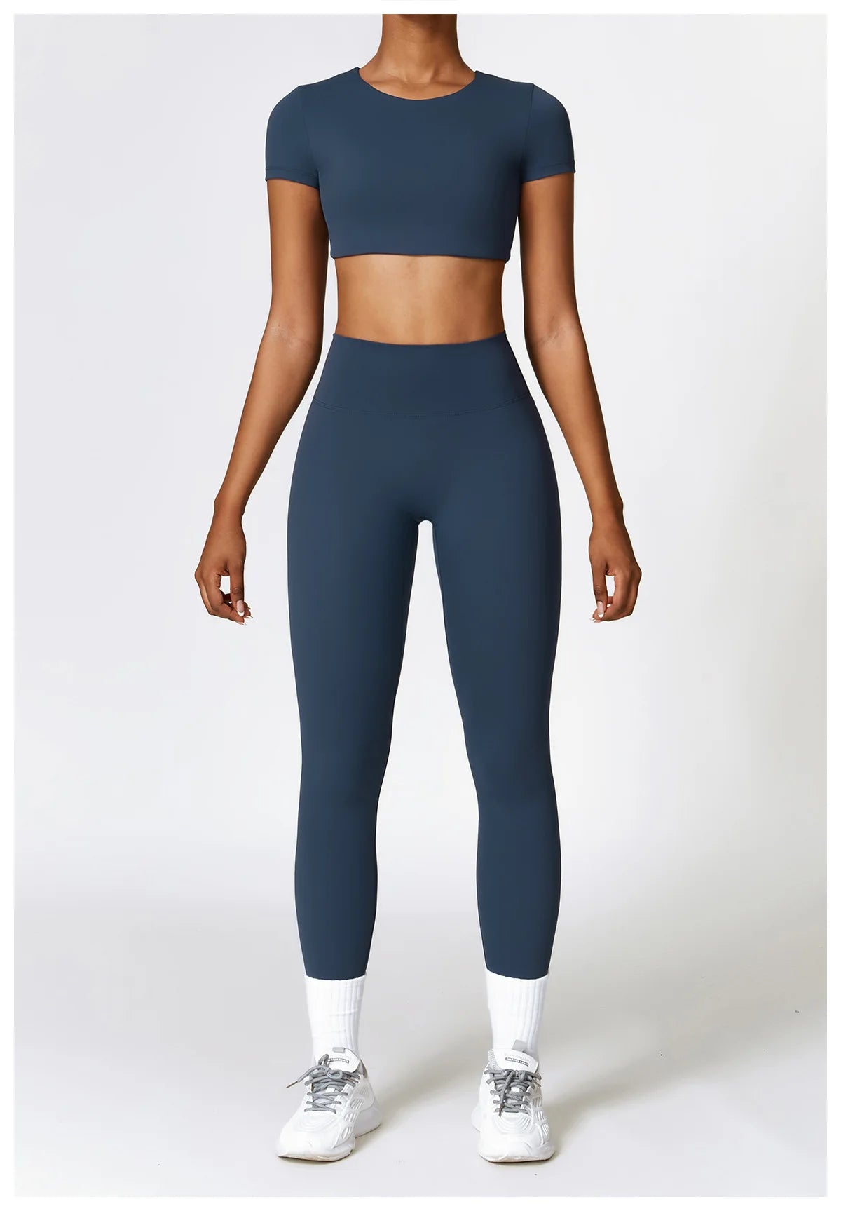 Conjunto de yoga de 2 piezas sin costuras para mujer: top corto de manga larga y leggings de cintura alta para entrenamiento