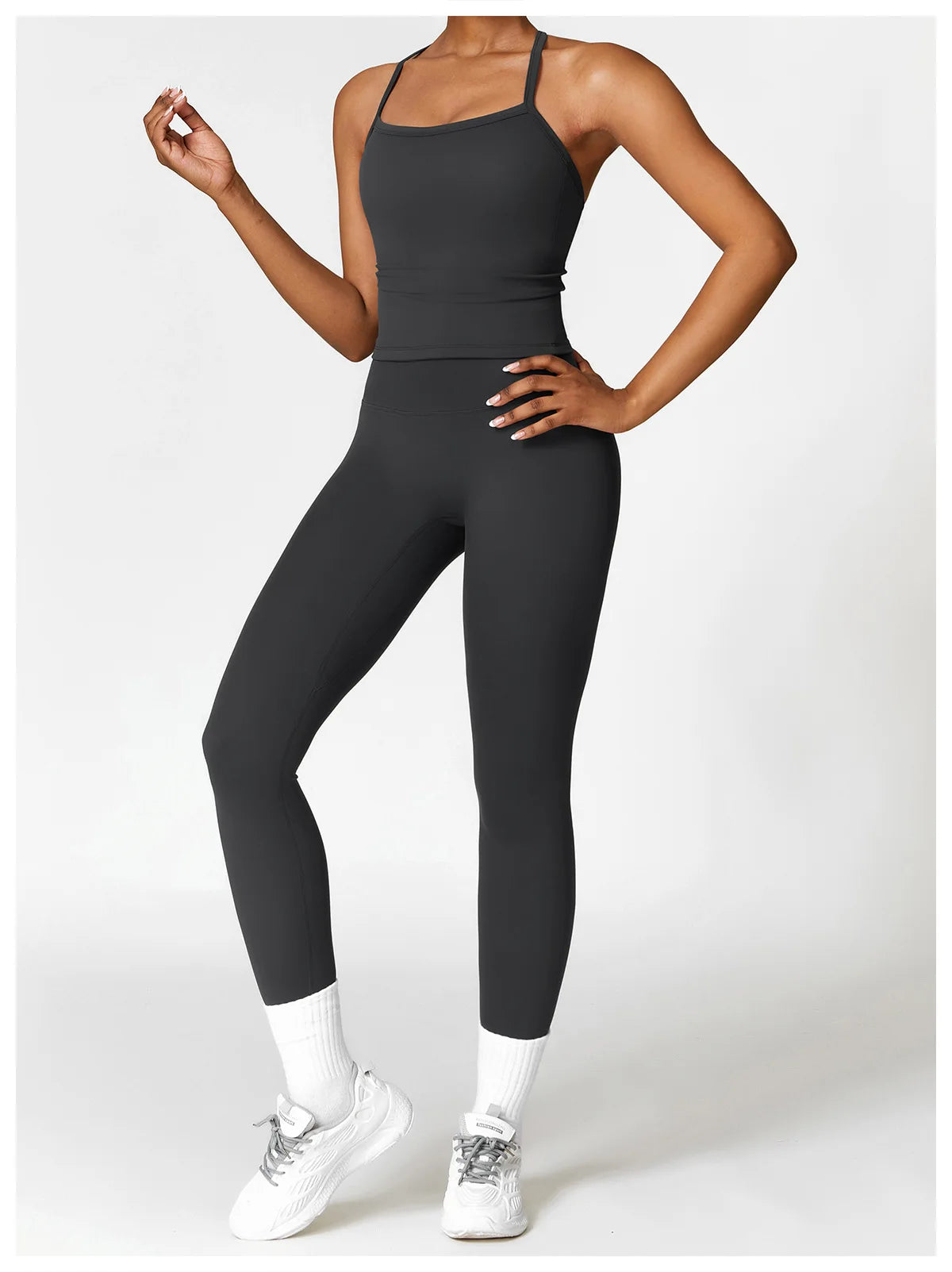 Conjunto de yoga de 2 piezas sin costuras para mujer: top corto de manga larga y leggings de cintura alta para entrenamiento