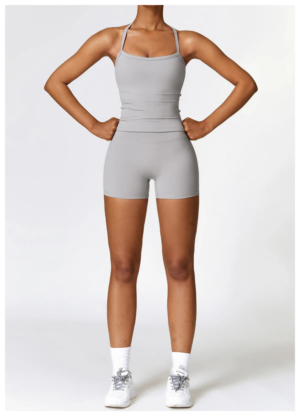 Conjunto de yoga de 2 piezas sin costuras para mujer: top corto de manga larga y leggings de cintura alta para entrenamiento