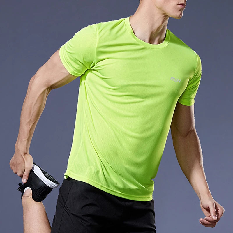 Camiseta de gimnasio de secado rápido para hombre: manga corta, para correr, para culturismo, de gran tamaño