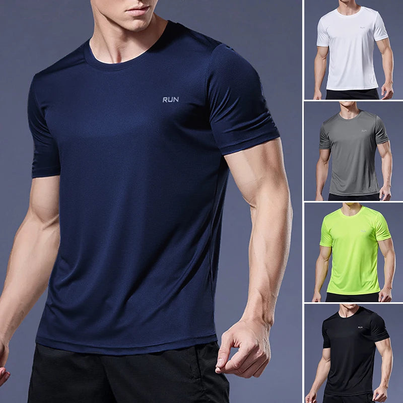 Camiseta de gimnasio de secado rápido para hombre: manga corta, para correr, para culturismo, de gran tamaño