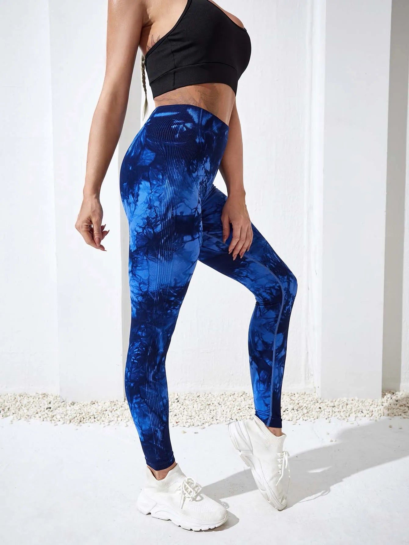 Pantalones de yoga con efecto tie dye para mujer, leggings push-up de cintura alta sin costuras para fitness