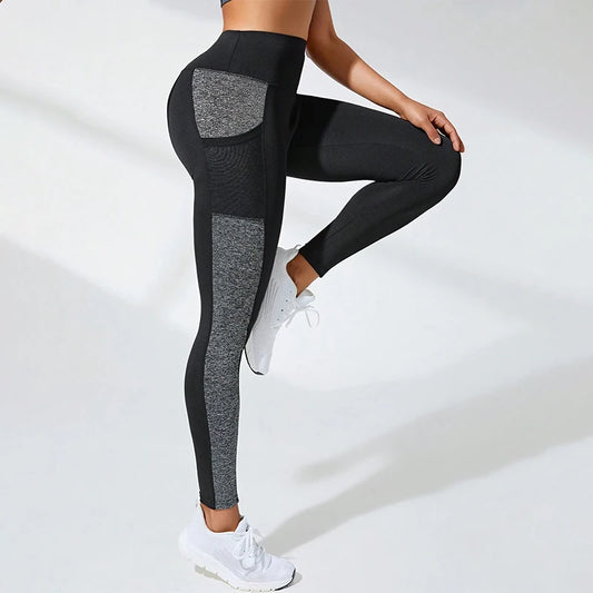 Pantalones de yoga de cintura alta de malla para mujer, mallas de entrenamiento con control de abdomen y bolsillos