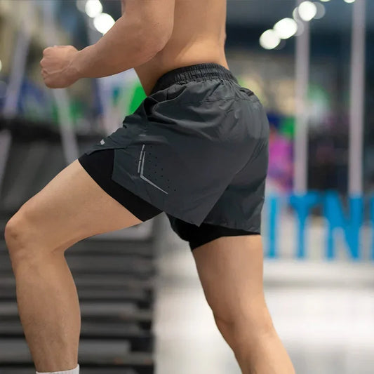 Pantalones cortos de playa para correr, hacer ejercicio, fitness y trotar de secado rápido para hombre 2 en 1