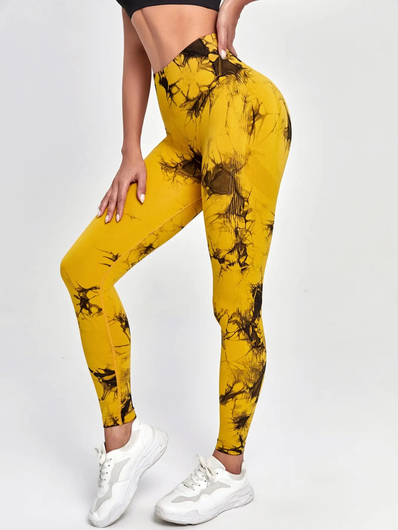 Pantalones de yoga con efecto tie dye para mujer, leggings push-up de cintura alta sin costuras para fitness