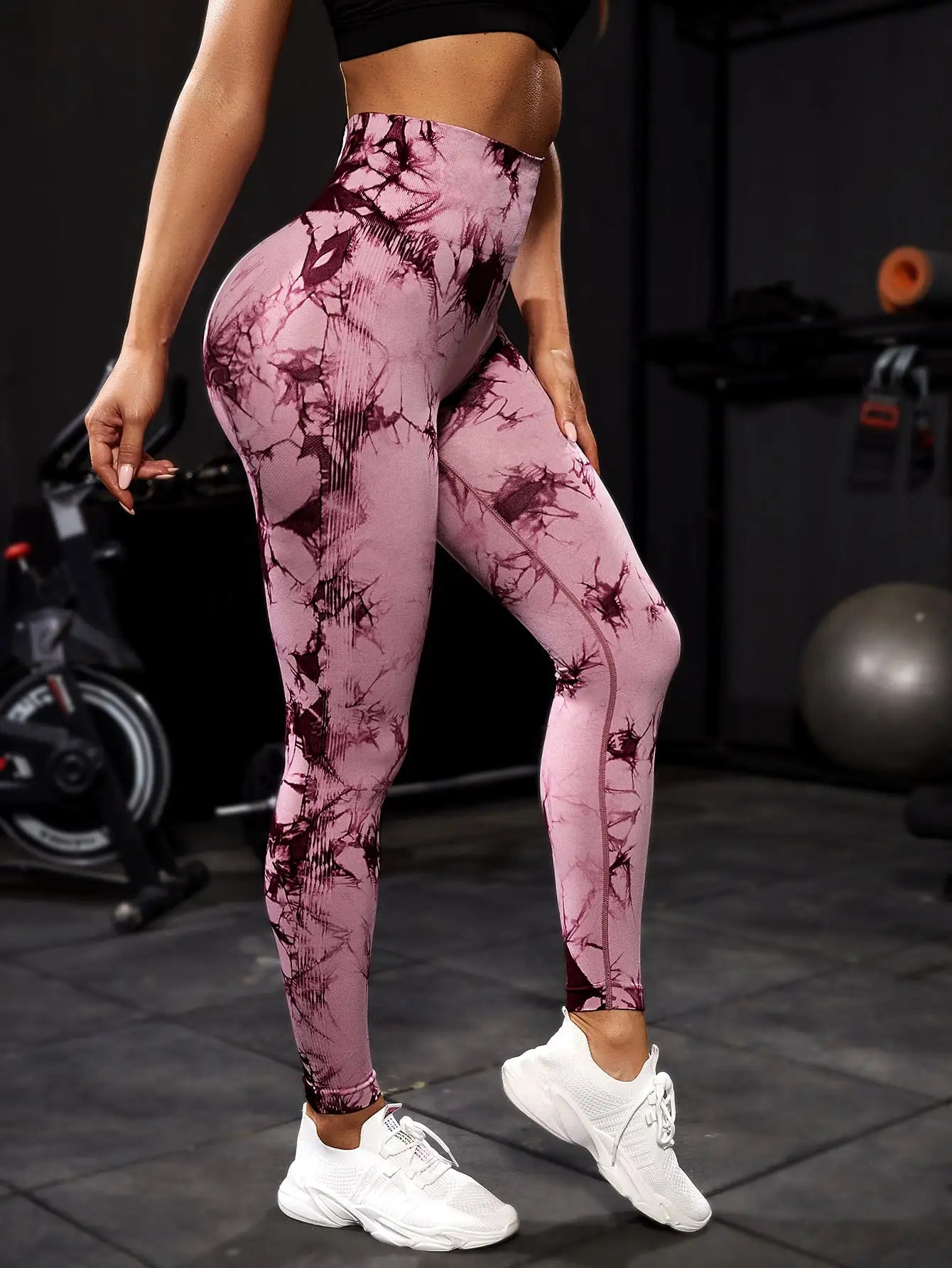 Pantalones de yoga con efecto tie dye para mujer, leggings push-up de cintura alta sin costuras para fitness