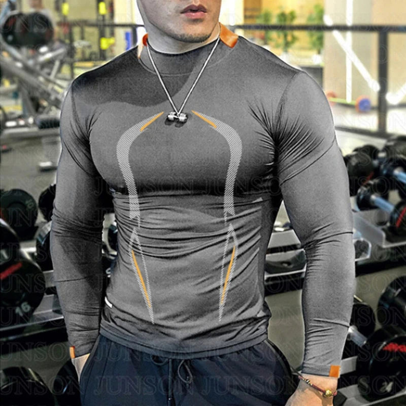 Camiseta de compresión para hombre para gimnasio: manga larga, secado rápido, para correr y hacer ejercicio