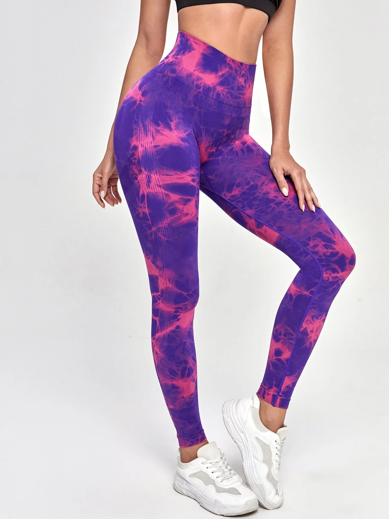 Pantalones de yoga con efecto tie dye para mujer, leggings push-up de cintura alta sin costuras para fitness