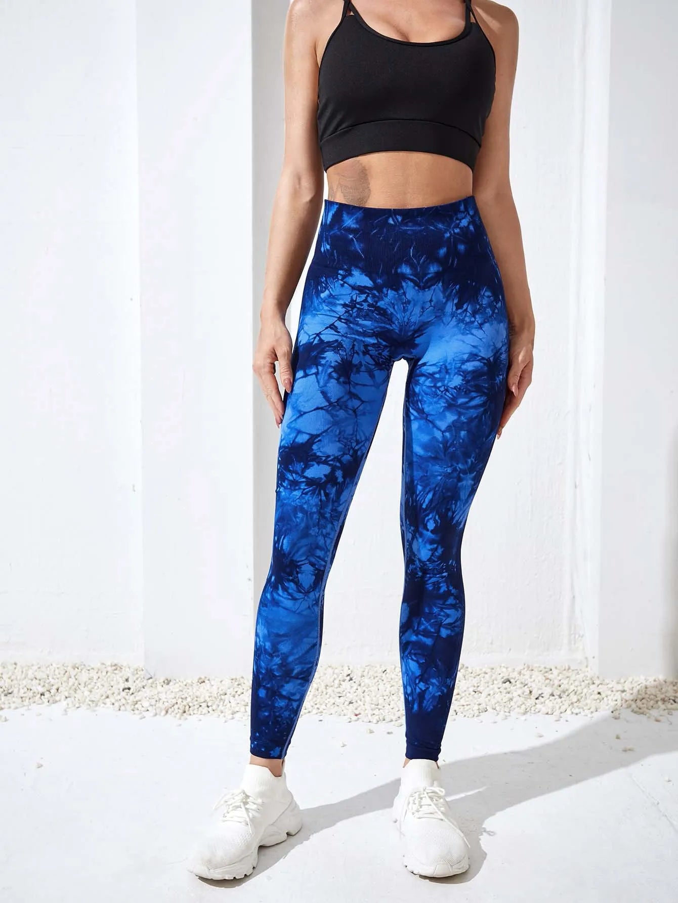 Pantalones de yoga con efecto tie dye para mujer, leggings push-up de cintura alta sin costuras para fitness