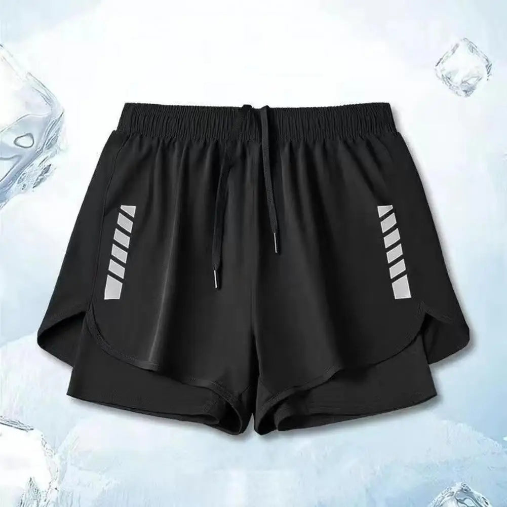 Pantalones cortos de baño de secado rápido para hombre, cintura elástica, doble capa, para correr, ajuste transpirable