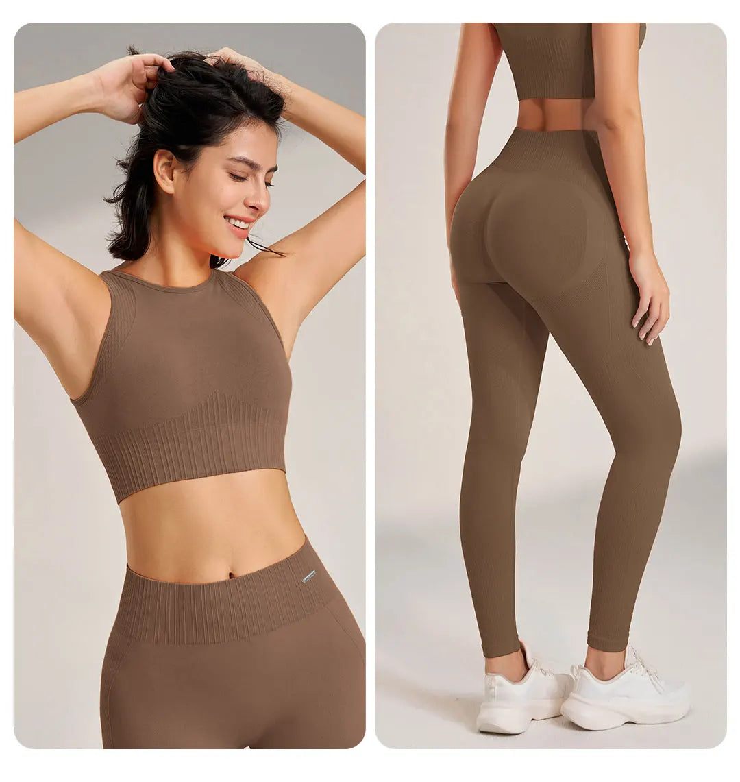 Conjunto de yoga sin costuras para mujer: leggings de cintura alta y camiseta de entrenamiento