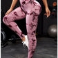 Pantalones de yoga con efecto tie dye para mujer, leggings push-up de cintura alta sin costuras para fitness