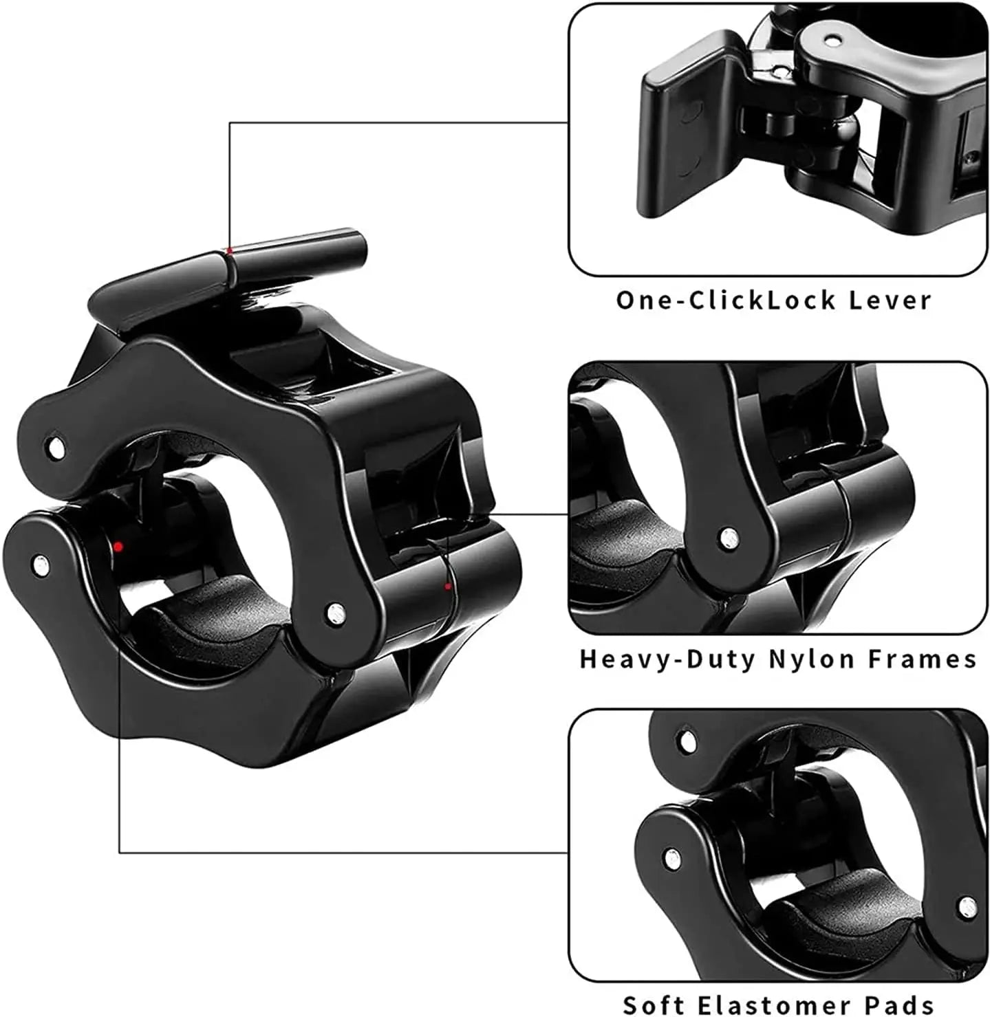 2 abrazaderas de liberación rápida para barra con clips de bloqueo giratorio para levantamiento de pesas