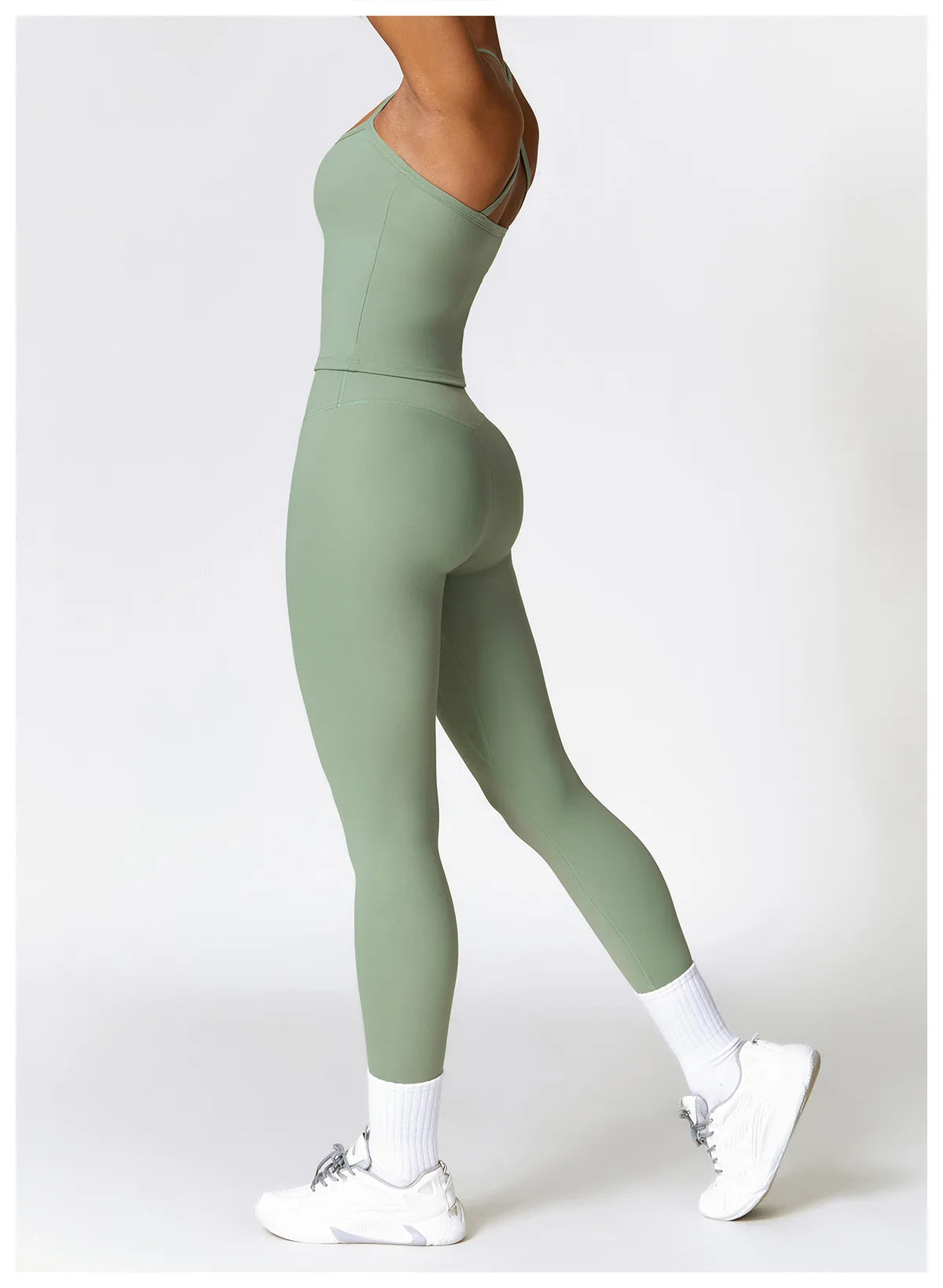 Conjunto de yoga de 2 piezas sin costuras para mujer: top corto de manga larga y leggings de cintura alta para entrenamiento