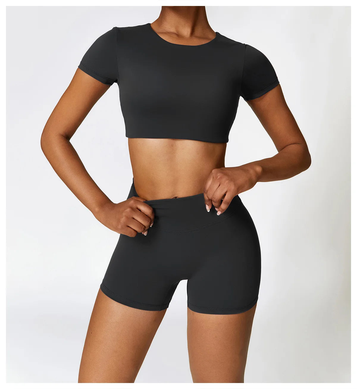 Conjunto de yoga de 2 piezas sin costuras para mujer: top corto de manga larga y leggings de cintura alta para entrenamiento