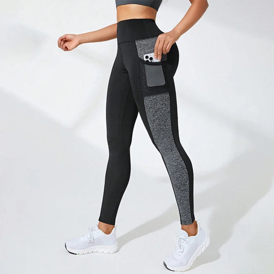 Pantalones de yoga de cintura alta de malla para mujer, mallas de entrenamiento con control de abdomen y bolsillos