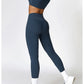 Conjunto de yoga de 2 piezas sin costuras para mujer: top corto de manga larga y leggings de cintura alta para entrenamiento