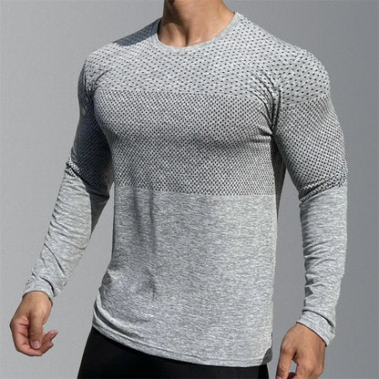 Camiseta deportiva de manga larga para hombre: secado rápido, para gimnasio, fitness y culturismo