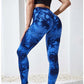 Pantalones de yoga con efecto tie dye para mujer, leggings push-up de cintura alta sin costuras para fitness