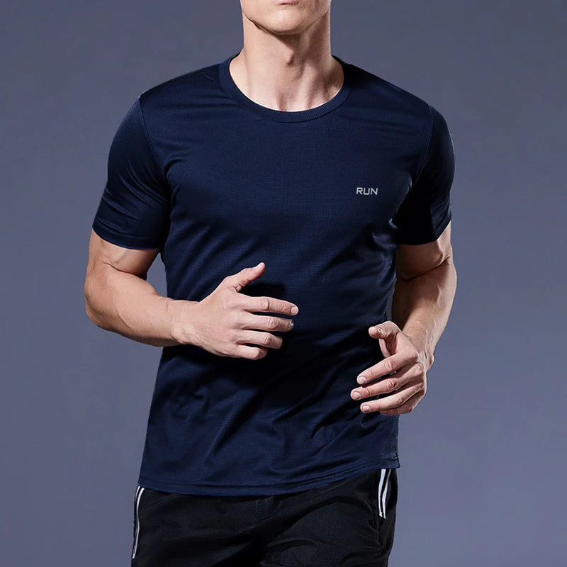 Camiseta de gimnasio de secado rápido para hombre: manga corta, para correr, para culturismo, de gran tamaño