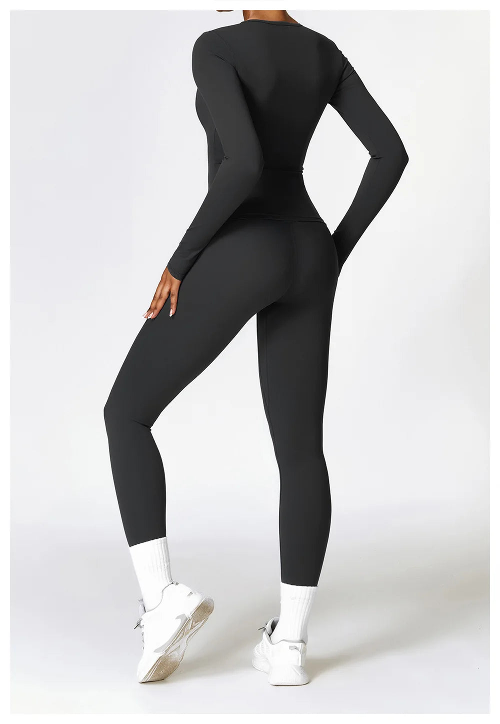 Conjunto de yoga de 2 piezas sin costuras para mujer: top corto de manga larga y leggings de cintura alta para entrenamiento