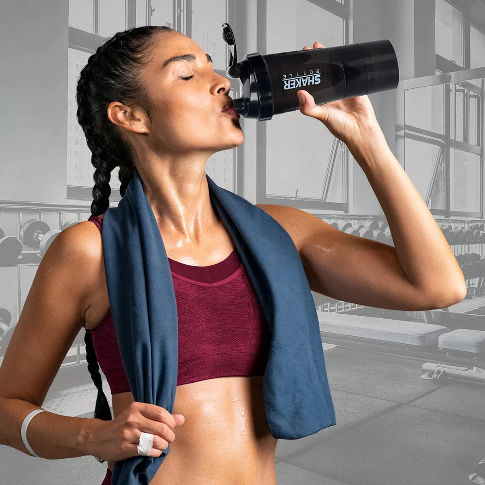 3-Layer Protein Shaker Bottle – Gym & Fitness Mixer