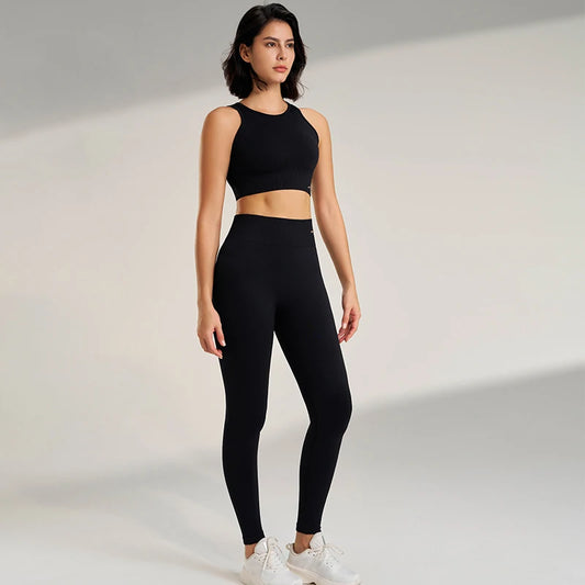 Conjunto de yoga sin costuras para mujer: leggings de cintura alta y camiseta de entrenamiento