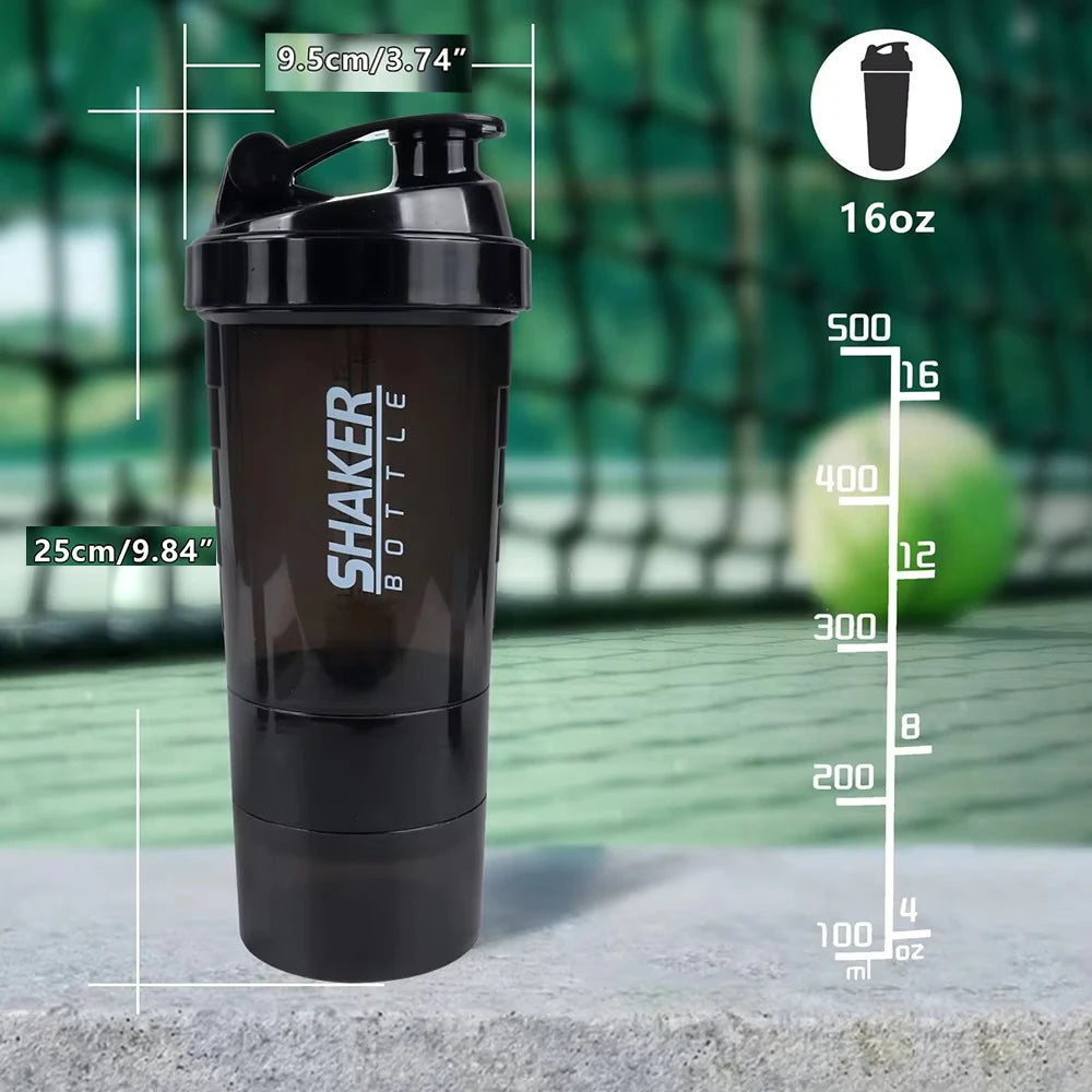 3-Layer Protein Shaker Bottle – Gym & Fitness Mixer