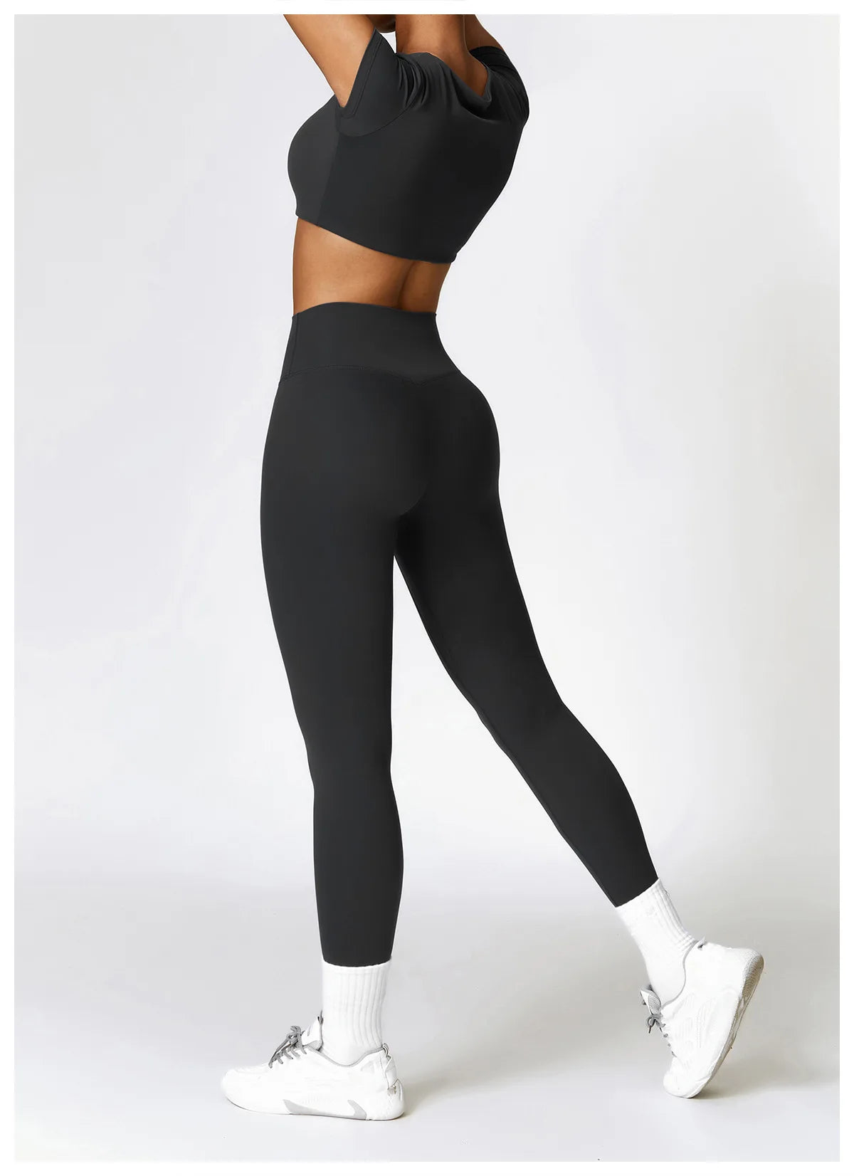 Conjunto de yoga de 2 piezas sin costuras para mujer: top corto de manga larga y leggings de cintura alta para entrenamiento