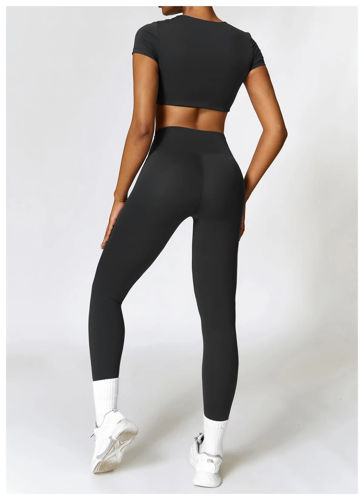 Conjunto de yoga de 2 piezas sin costuras para mujer: top corto de manga larga y leggings de cintura alta para entrenamiento