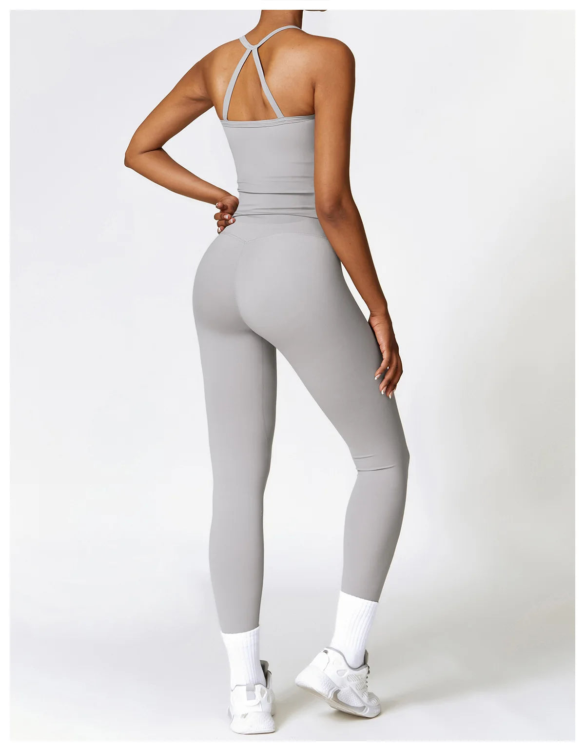 Conjunto de yoga de 2 piezas sin costuras para mujer: top corto de manga larga y leggings de cintura alta para entrenamiento