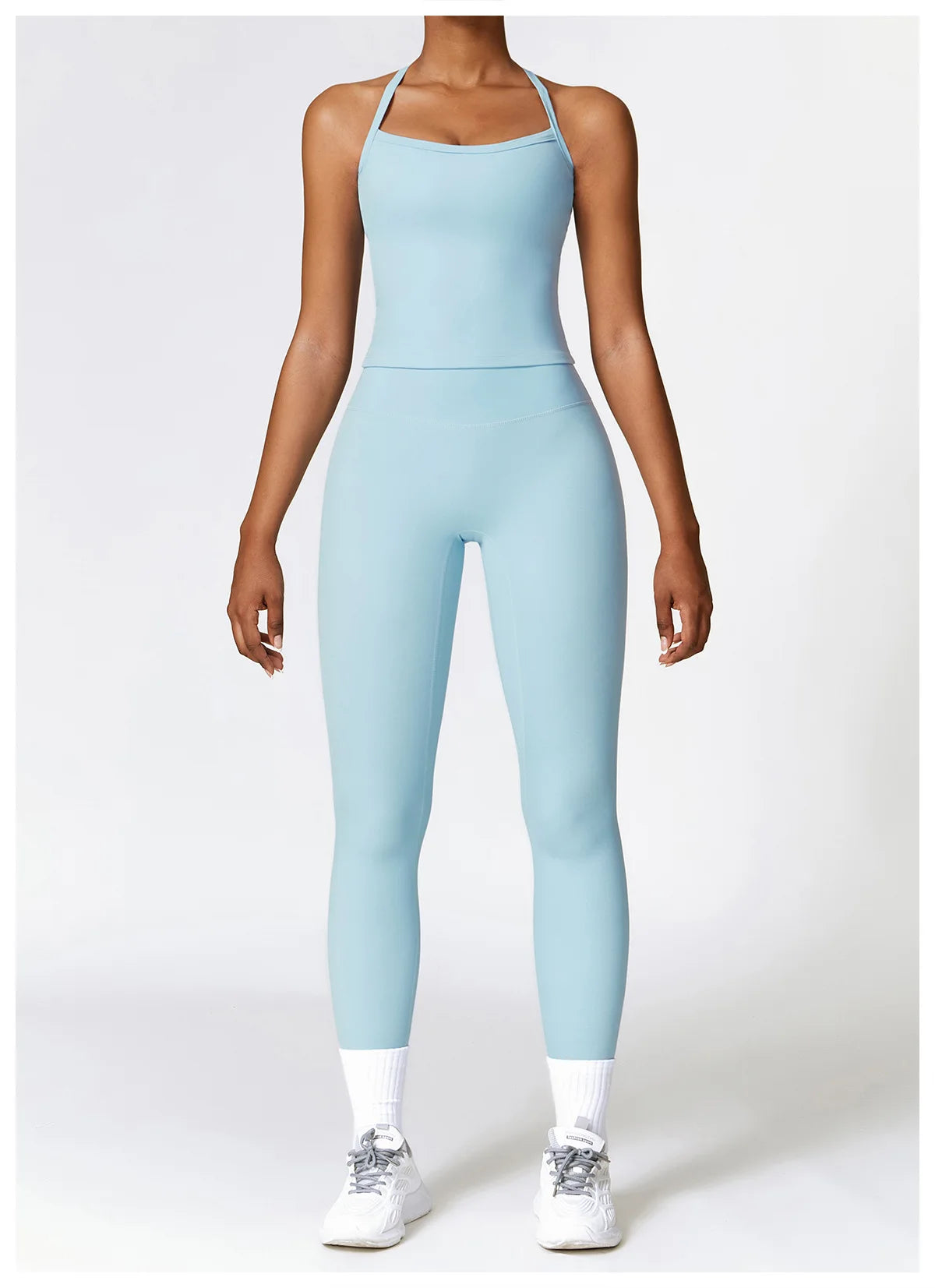 Conjunto de yoga de 2 piezas sin costuras para mujer: top corto de manga larga y leggings de cintura alta para entrenamiento