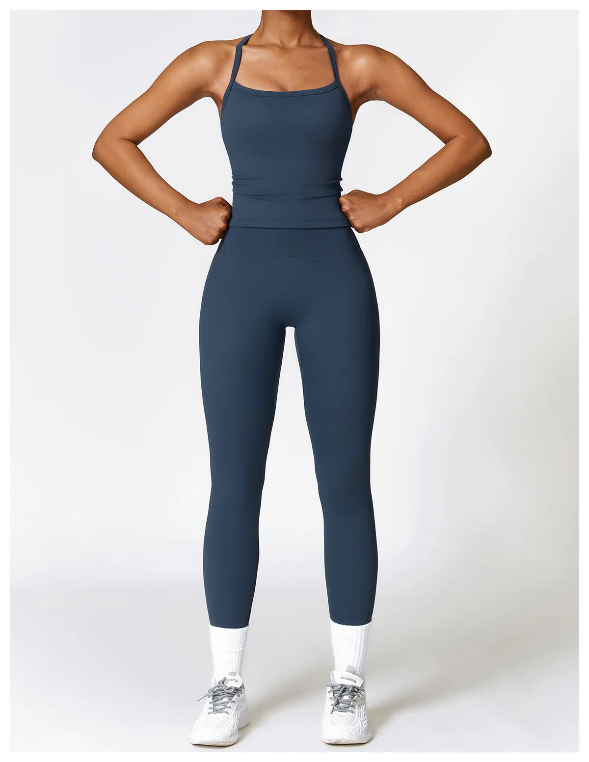 Conjunto de yoga de 2 piezas sin costuras para mujer: top corto de manga larga y leggings de cintura alta para entrenamiento