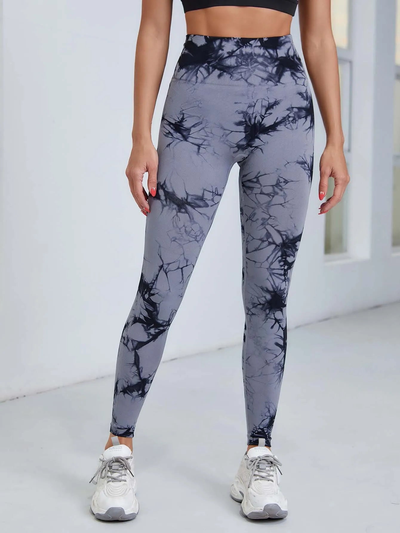 Pantalones de yoga con efecto tie dye para mujer, leggings push-up de cintura alta sin costuras para fitness