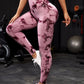 Pantalones de yoga con efecto tie dye para mujer, leggings push-up de cintura alta sin costuras para fitness