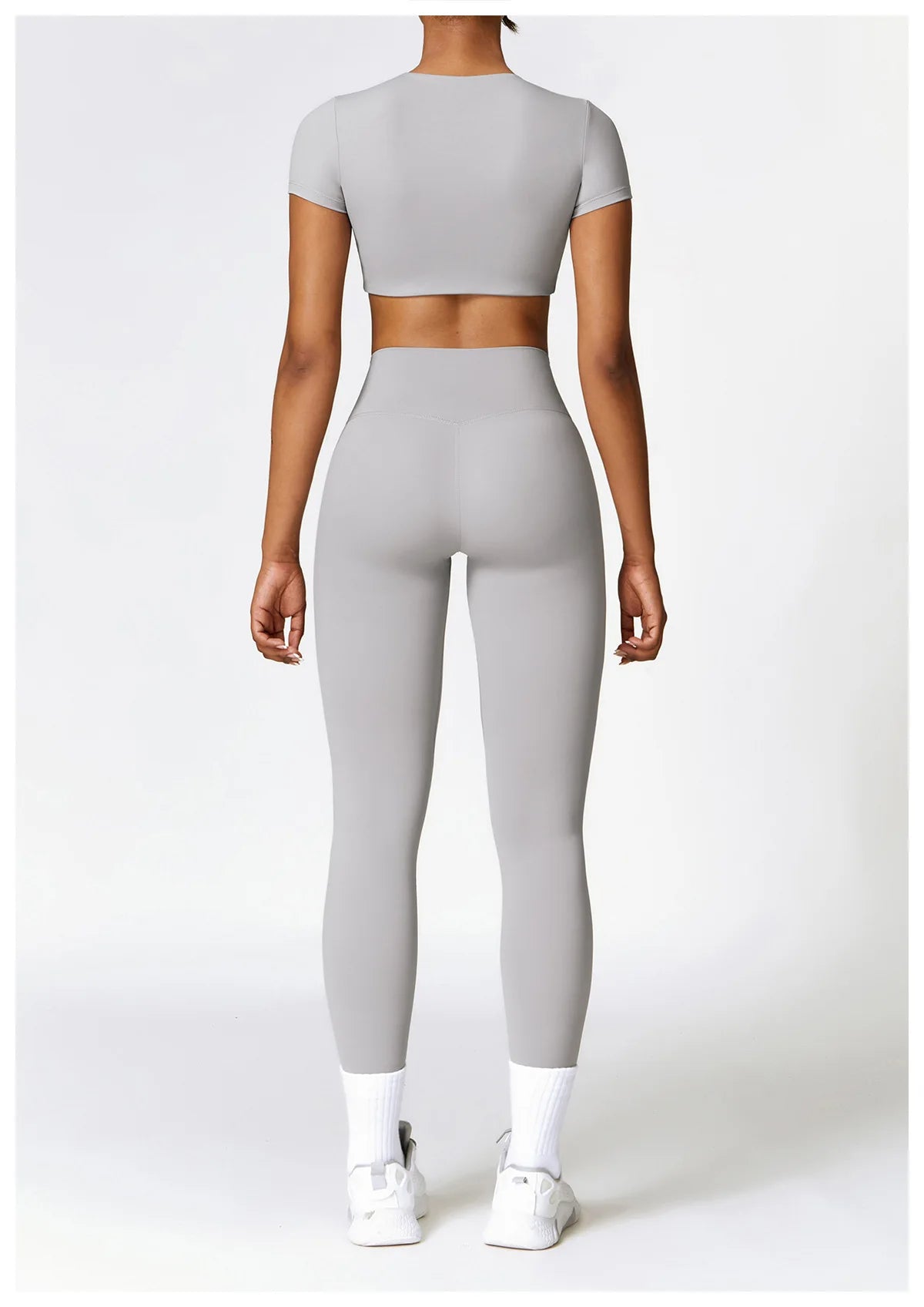 Conjunto de yoga de 2 piezas sin costuras para mujer: top corto de manga larga y leggings de cintura alta para entrenamiento