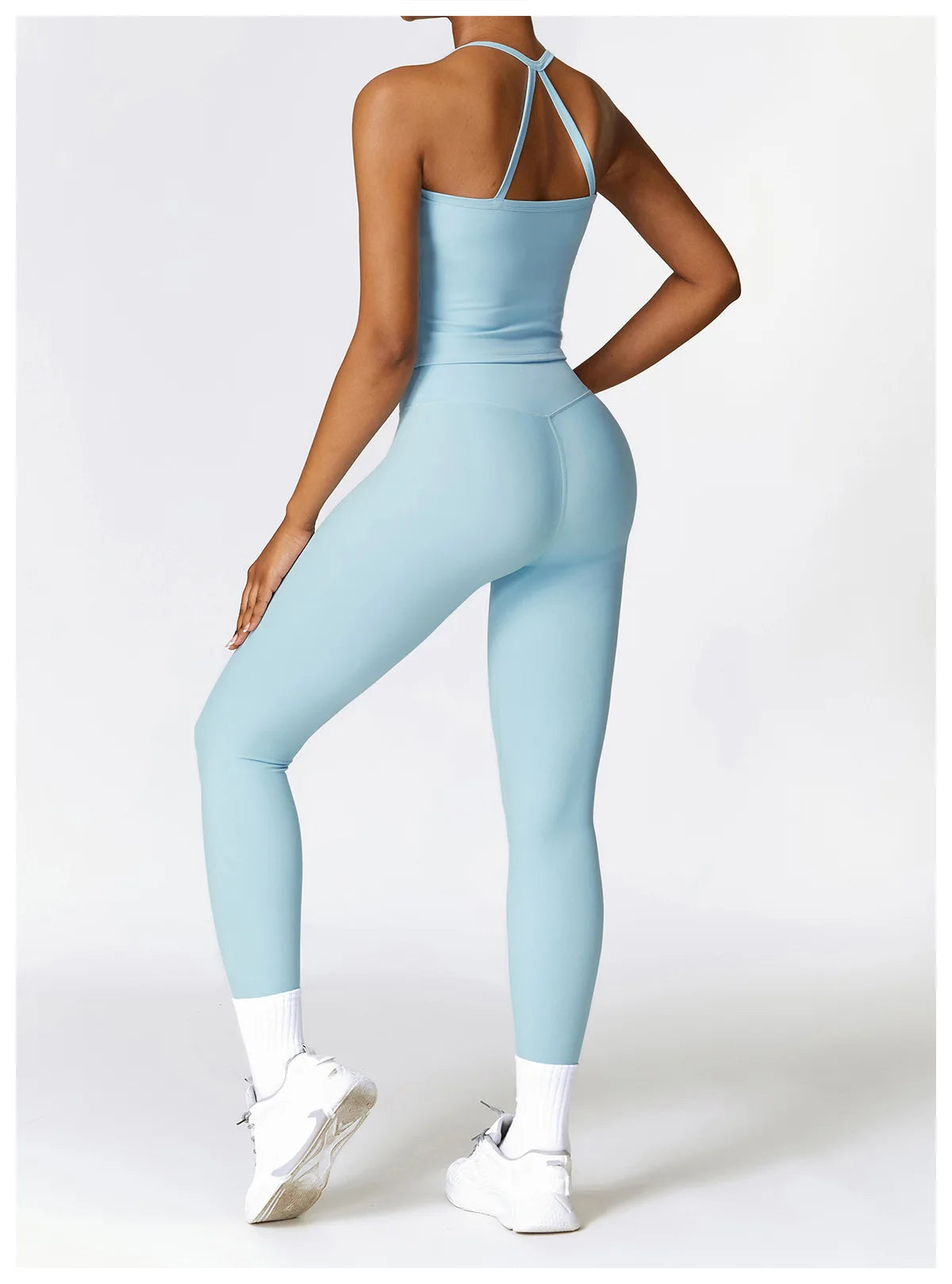 Conjunto de yoga de 2 piezas sin costuras para mujer: top corto de manga larga y leggings de cintura alta para entrenamiento