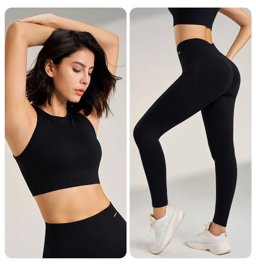 Conjunto de yoga sin costuras para mujer: leggings de cintura alta y camiseta de entrenamiento