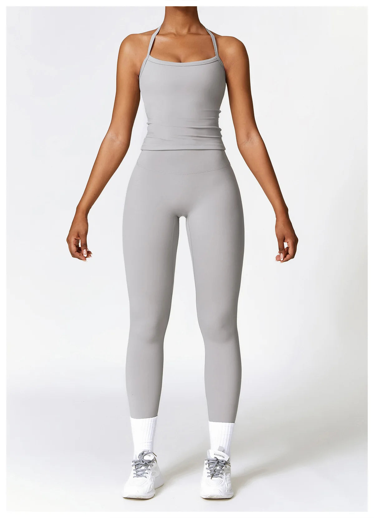 Conjunto de yoga de 2 piezas sin costuras para mujer: top corto de manga larga y leggings de cintura alta para entrenamiento