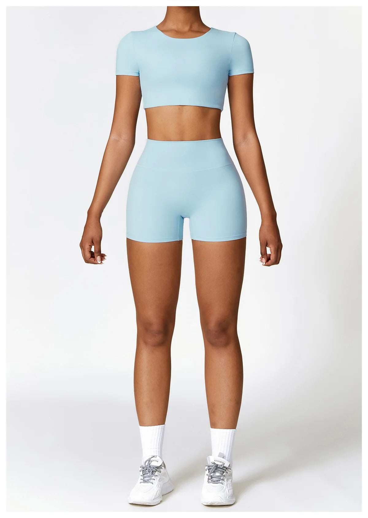 Conjunto de yoga de 2 piezas sin costuras para mujer: top corto de manga larga y leggings de cintura alta para entrenamiento