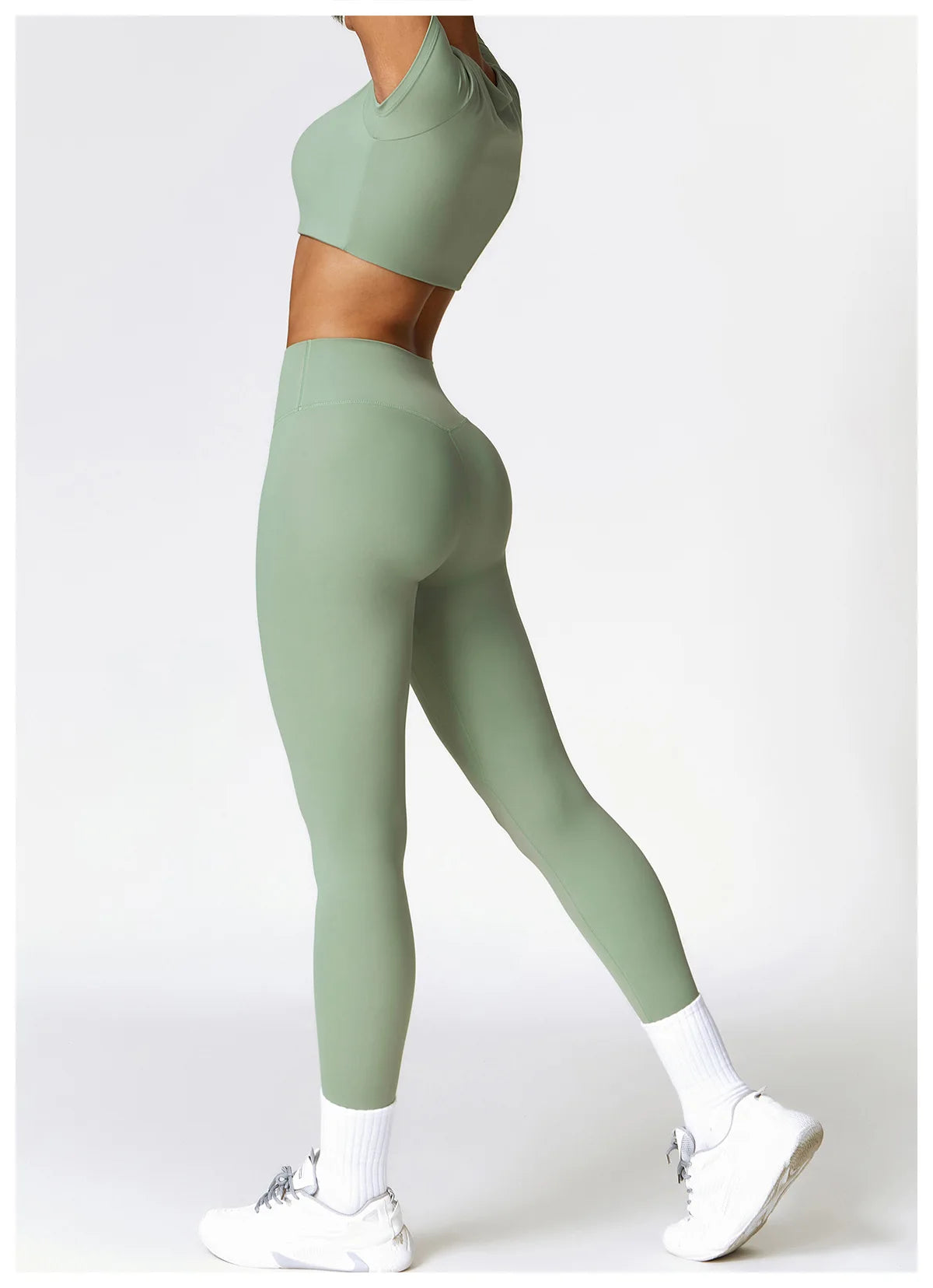 Conjunto de yoga de 2 piezas sin costuras para mujer: top corto de manga larga y leggings de cintura alta para entrenamiento