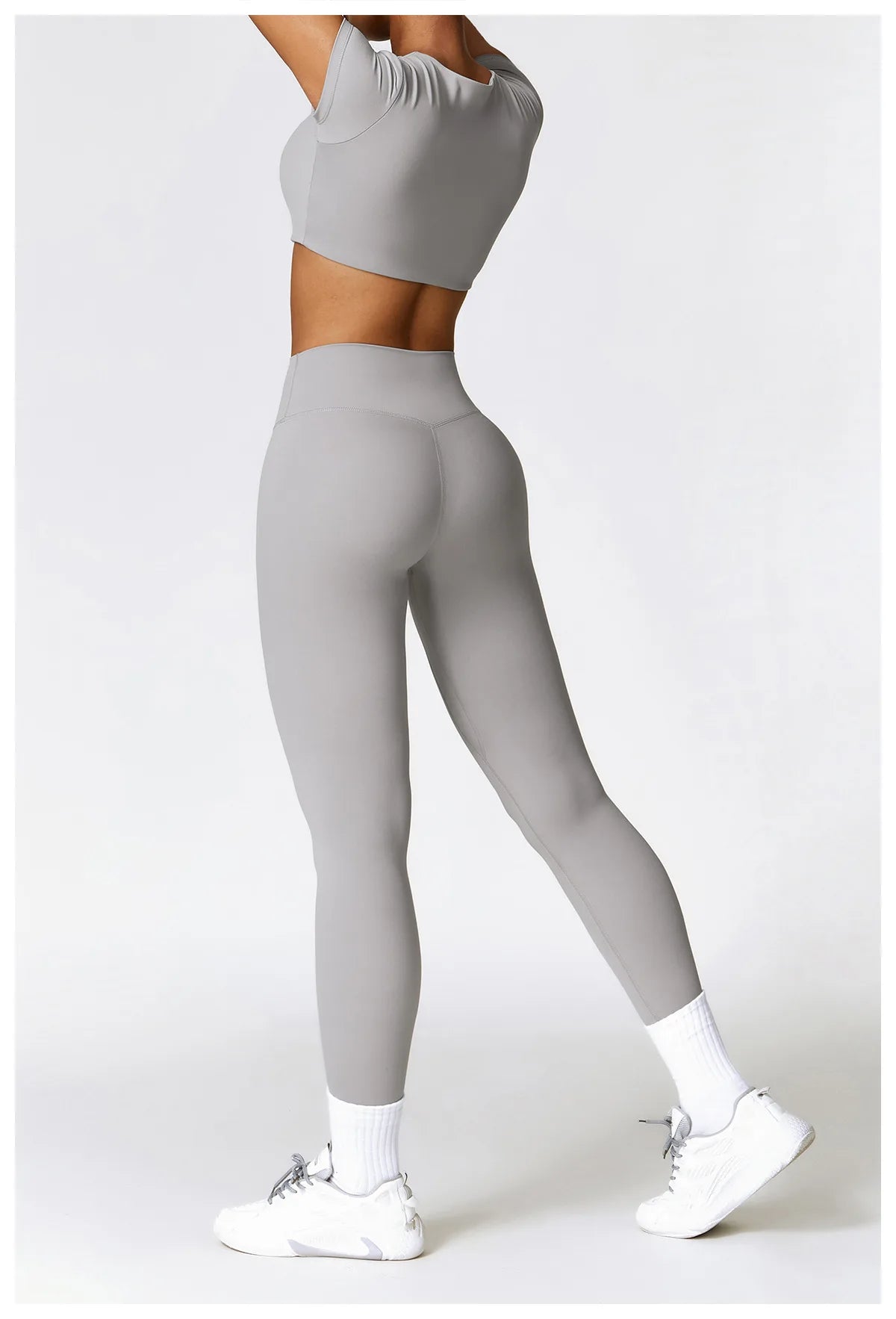 Conjunto de yoga de 2 piezas sin costuras para mujer: top corto de manga larga y leggings de cintura alta para entrenamiento