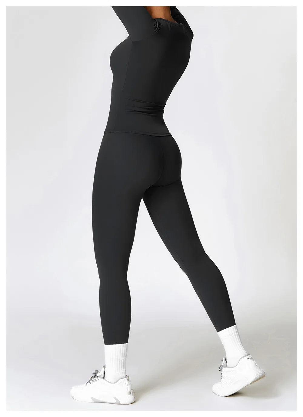 Conjunto de yoga de 2 piezas sin costuras para mujer: top corto de manga larga y leggings de cintura alta para entrenamiento