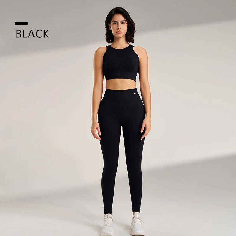 Conjunto de yoga sin costuras para mujer: leggings de cintura alta y camiseta de entrenamiento